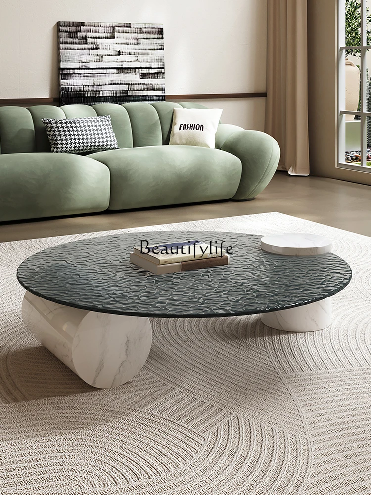 

Italian Marble Tempered Glass Tea Table Simple round Tea Table