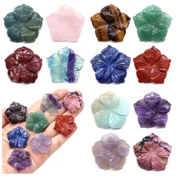 Natural Stone Peach Blossom Flowers Beads Pendant Necklace for Women Amethyst Rose Quartz Healing Crystal DIY Jewelry Making