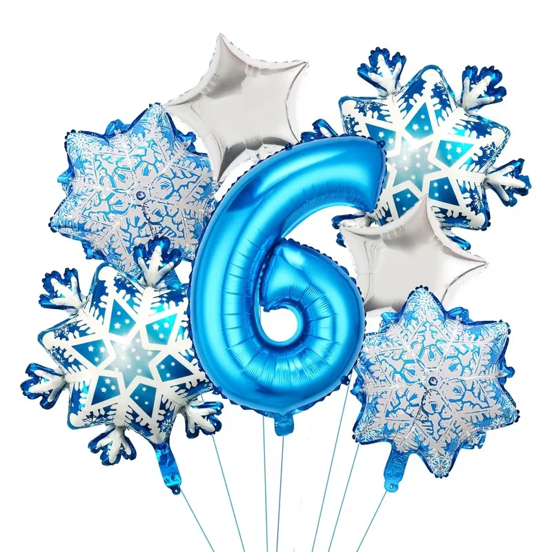 7Pcs Snowflake Theme Balloon Set Includes Snowflake and Blue Number Aluminum Foil Balloons, Perfect for Birthday Christmas Decor - view 6
