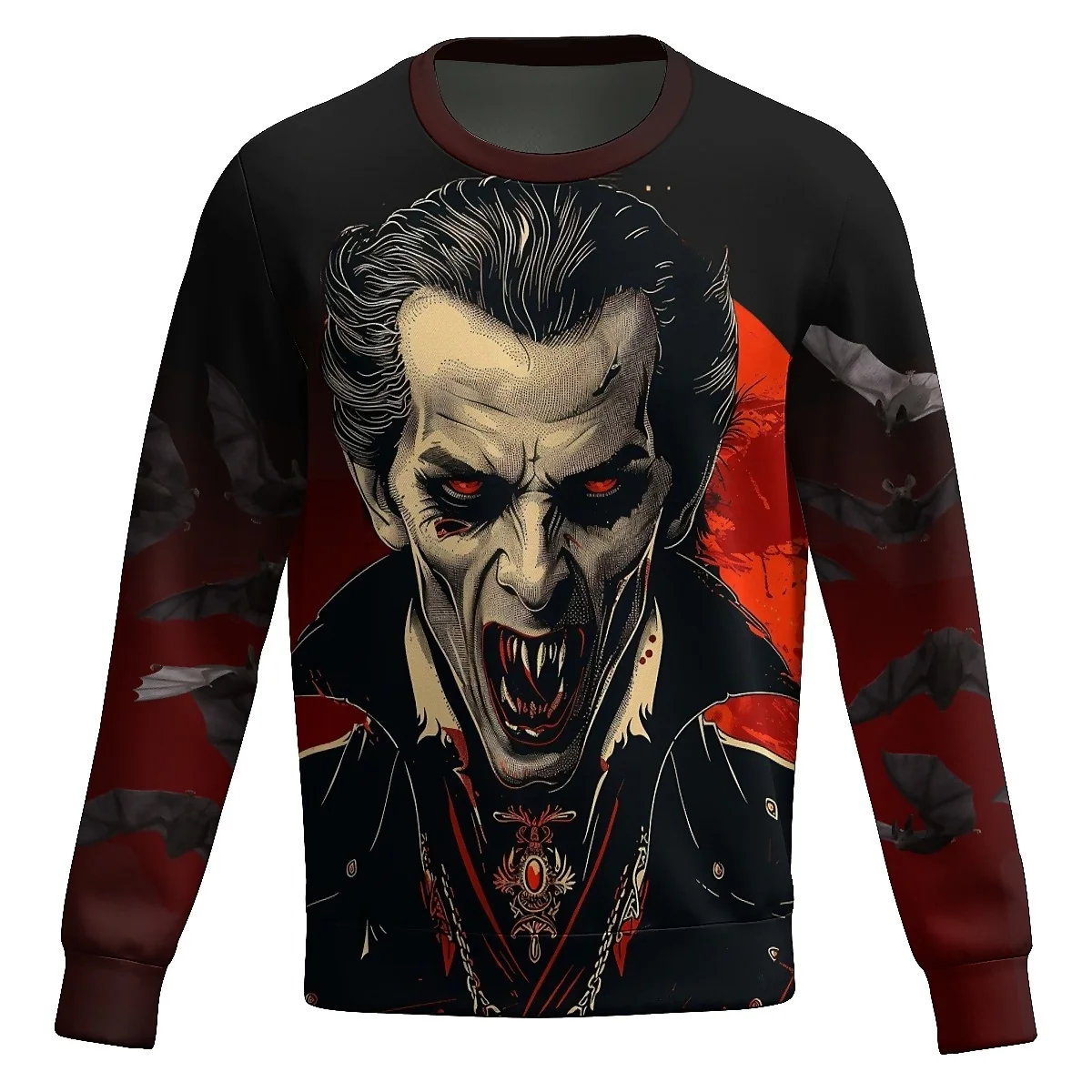 LIASOSO Classic Horror Series Long Sleeve Crewneck Sweatshirt - 3D Printed Design with Skulls, Vampires, and Zombies for Spooky