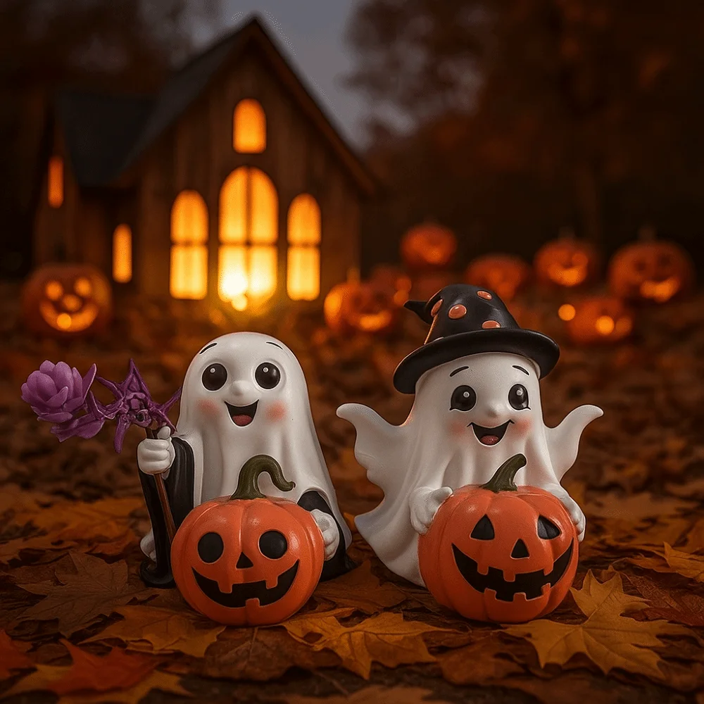 

Unique Halloween Pumpkin Ghost Figurine Handmade Decorations Craft Halloween Party Decoration Funny Resin Pumpkin Statue