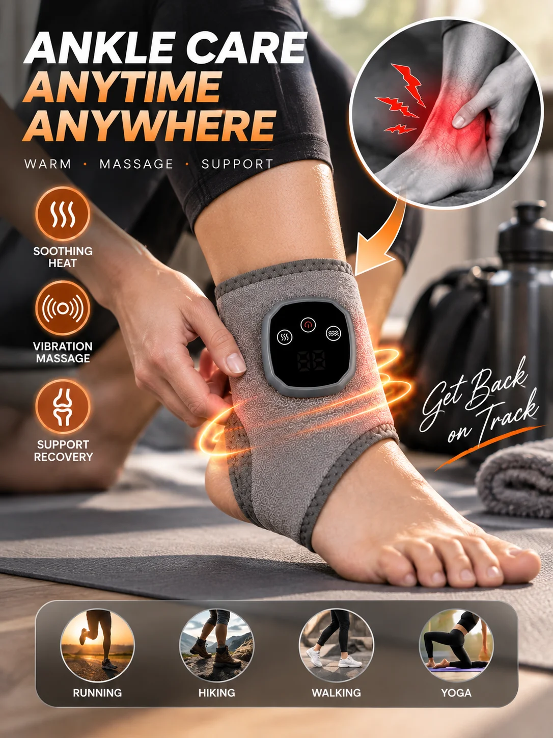 Heated Ankle Massager Electric Foot Massager Ankle Massage Device Heat Vibration Therapy for Ankle Pain Recovery Support