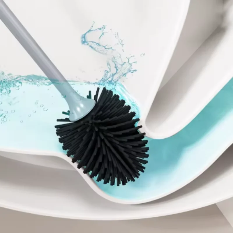 1Set Silicone Head Toilet Brush Quick Draining Wall-Mount Or Floor-Standing Bathroom Cleaning Tool Accessory