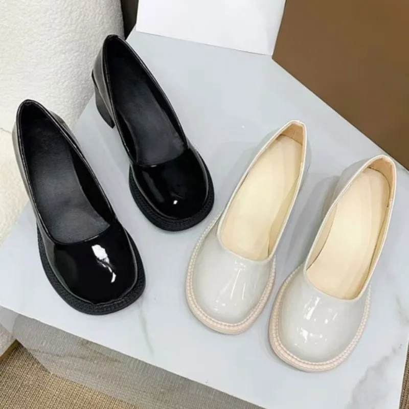 Mary Jane Little Leather Shoes Simple Style New Cute Princess Shoes Niche Coarse Heel Versatile Dress High Heels