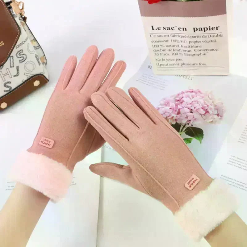 

Женские зимние толстые плюшевые перчатки, модные теплые замшевые уличные перчатки, женские перчатки для вождения с сенсорным экраном, спортивные велосипедные варежки