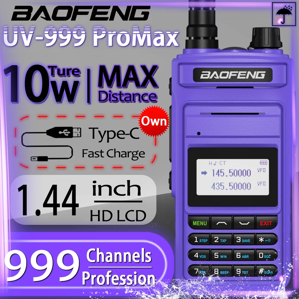 Baofeng-walkie-talkie portátil de doble banda, Radio FM, transceptor bidireccional, UV5R, UV13, 10W, UV-999 ProMax, 2022