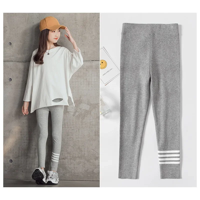 2023 Spring Autumn Kids Girl Leggings striped cotton Trousers Casual Elastic Slim high waist stretch pant All-match 8 10 12 year