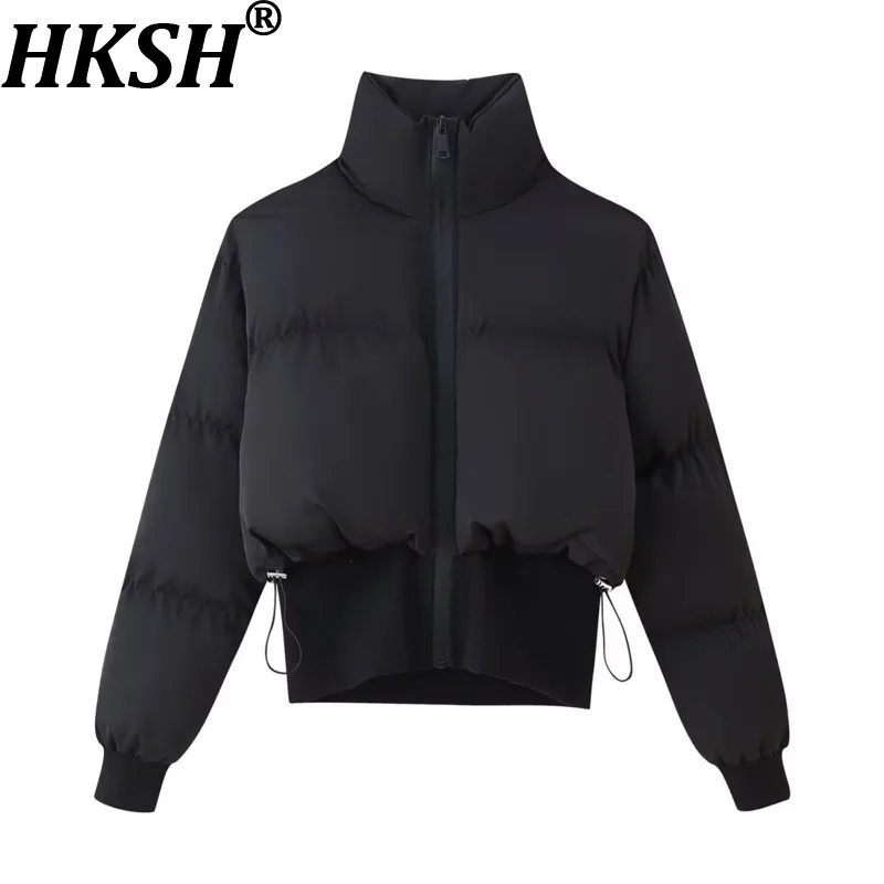 HKSH شتاء جديد إمرأة معطف مبطّن الوقوف طوق سستة كم طويل المرقعة الخصر Cinching موضة Ins قصيرة سترة دافئة HK12838