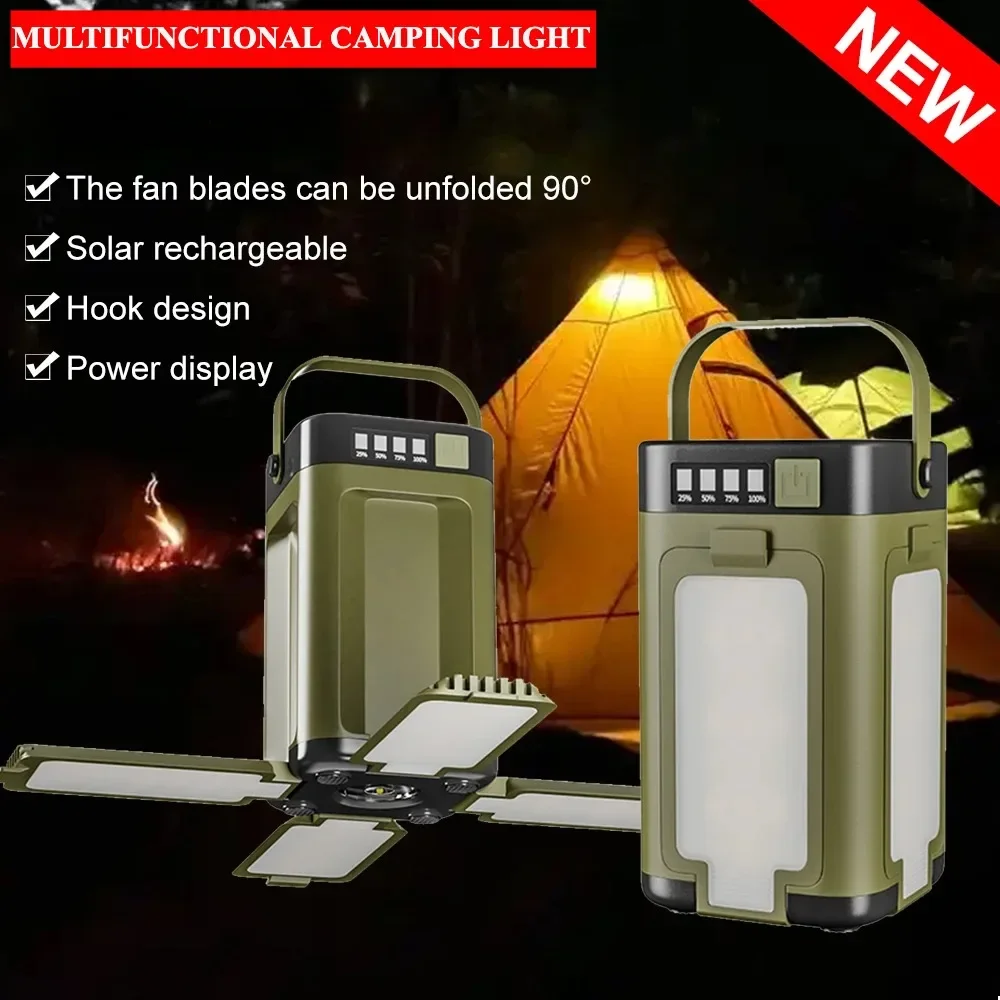 

Портативный солнечный светильник для кемпинга, перезаряжаемый через USB, регулируемый складной веерообразный боковой аварийный фонарик для пеших прогулок