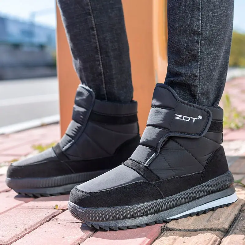 

Men Ankle Boots Platform Warm Fur Winter Shoes Waterproof Non-slip Men Snow Boots With Thick Fur Heels Botas Mujer