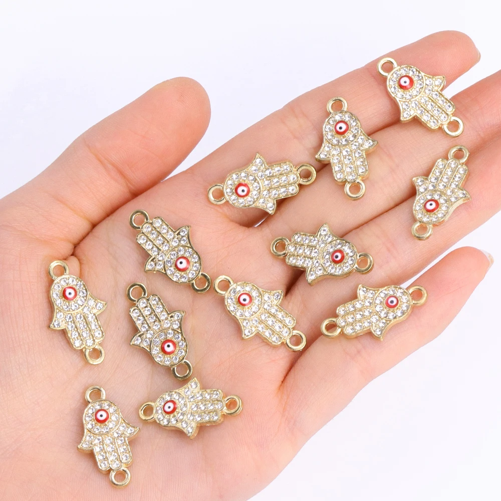 10Pcs Fashion Hand of Fatima Evil Eye Alloy Charms Bracelet Connectors Lucky Jewelry Making Handmade Findings Crafts Mixed Color