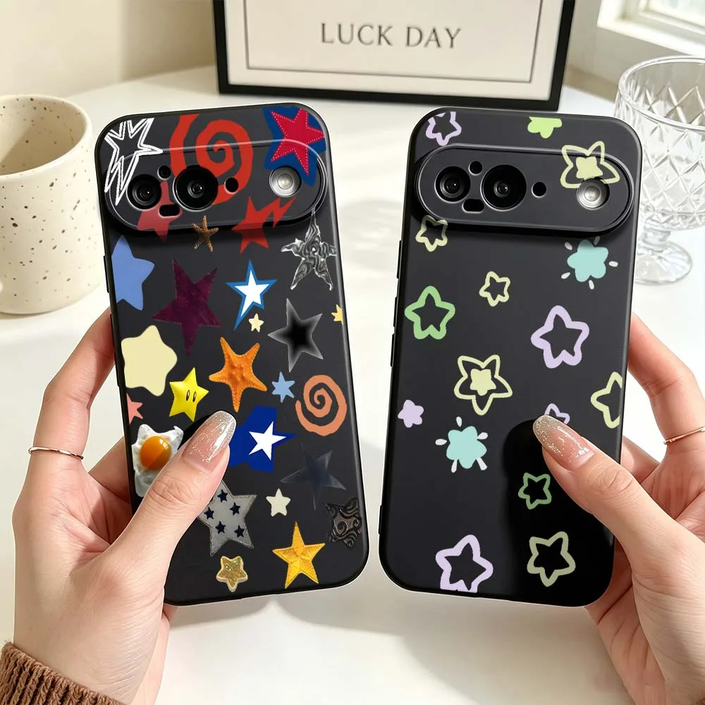 

Colorful Star Pattern Phone Case For Google Pixel 6 6A 7 7A 8 8A 9 10 10A Pro XL 2024 5G Black Soft Silicone Cover