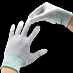 White Anti-static Gloves PU Nylon-Carbon Finger Coating Safety Work Gloves Non-slip Dust-proof Electronic Work Accessories