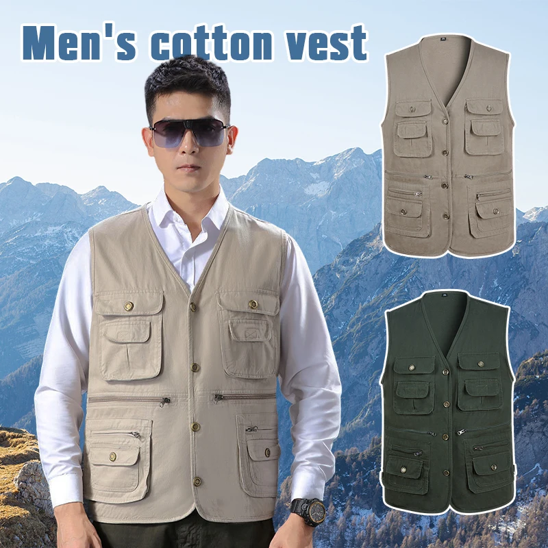 Men's Multi Pockets Fishing Vest Hunting Hiking Gilet Waistcoat Outerwear Plus Outdoor Fishing Thin Style Clip Buckle