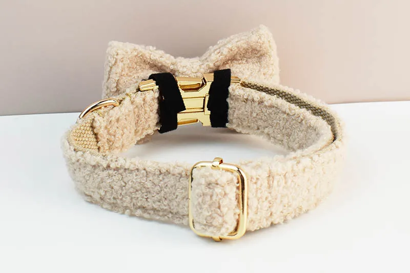 Teddy-Samt-Hundehalsband und Leinen-Set für Hunde, individuell graviertes Namensschild, Haustierbedarf, Hundeleine Teddy06 – Detail 3