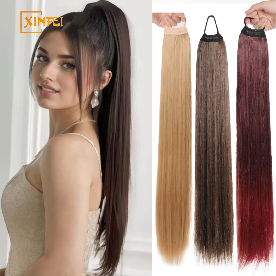 

Long Straight Hair Synthetic Rubber Band Elastic Ponytail Extension Natural Woman High Ponytail Soft Heat-resistant Hairpiece