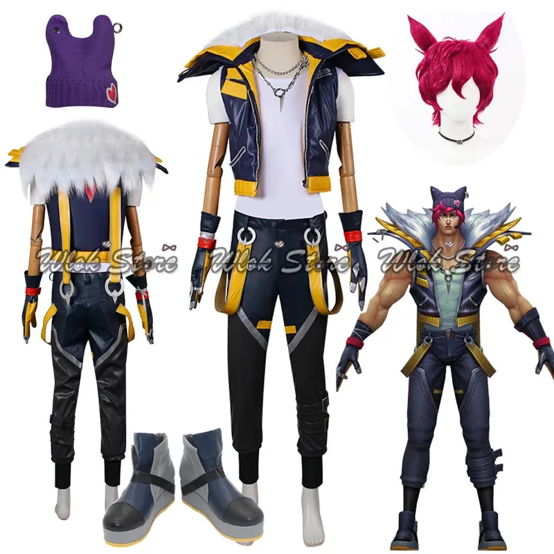 

Game LOL Heartsteel Cosplay Sett Costume Wig Knitted Hat Men Women Carnival Halloween Party Outfits Custom Uniform Suits Shoes