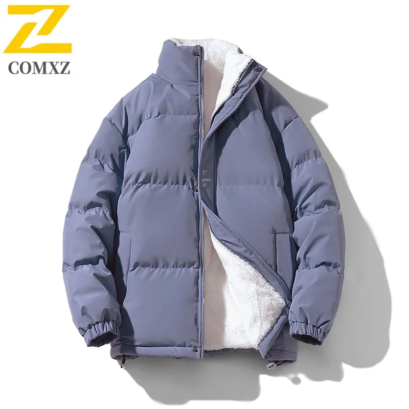 

COMXZ 2025 Winter Parka Mid Length Hooded Cotton Coat Thermal Fleece Lined Thickened Cardigan Outerwear lightweight windbreaker
