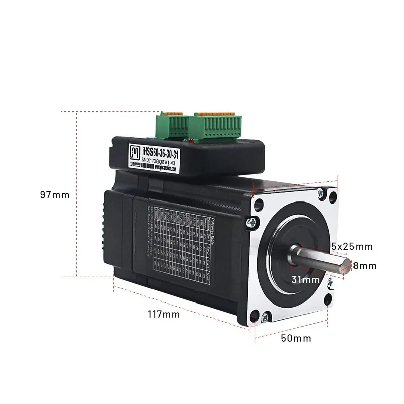 JMC Original CNC Machine Kits 2-Phase 60mm Integrated Closed-Loop Stepper Motor & Driver Nema24 3NM 24-50VDC IHSS60-36-30-31