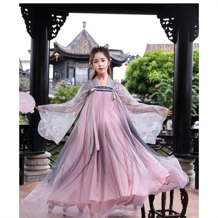 Hanfu Dress Women Chinese Traditional Fairy Cosplay Costume Gradient Pink&Blue Stars Dance Dress Ancient Hanfu