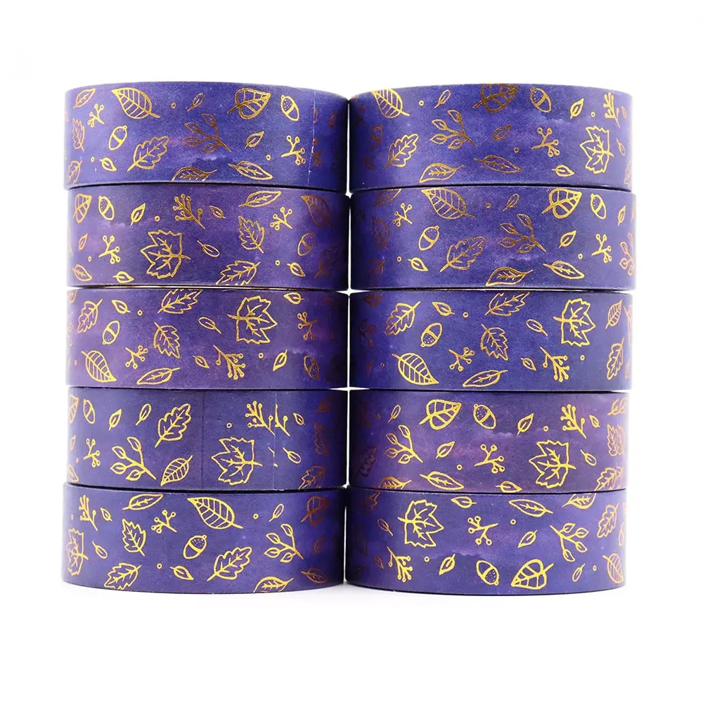 

10PCS/lot 15MM*10M Gold Foil Golden Leaves Washi Tape Adhesive Tape Scrapbooking Album DIY Decorative Tape office supplies