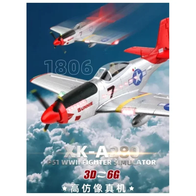 Weili Xka280 Remote Control Aircraft 4-Channel P51 Fighter 6 Axis Gyroscope Fixed Wing Glider Flight Model Kid Outdoors Toy Gift