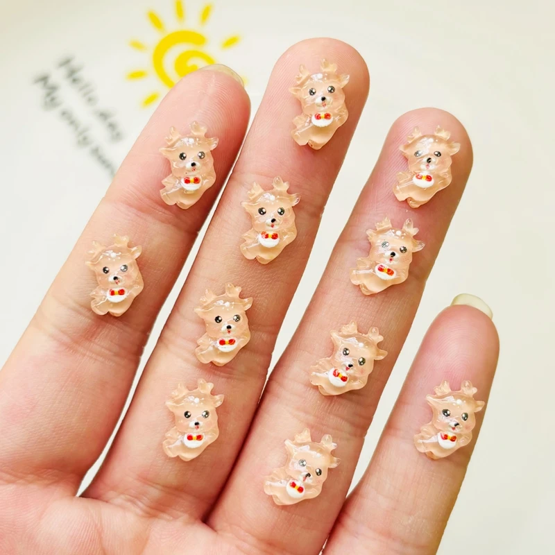 50 Pcs New Cute Mini Cartoon Coffee Colored Deer Resin Flatback Ornament Jewelry Making Manicure Hairwear Accessories