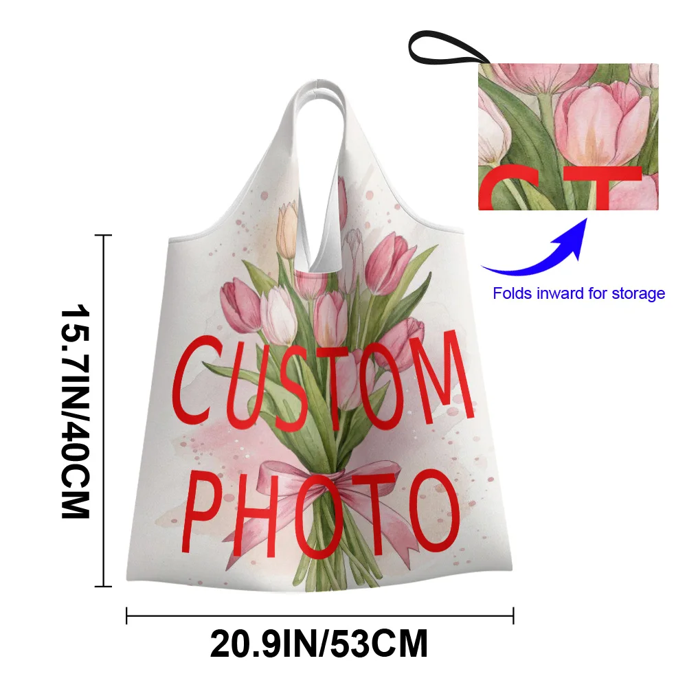Custom Portable Storage Bag Personalized Photo Lunch Bag with Handle Lightweight Foldable Organizer for Travel Office School