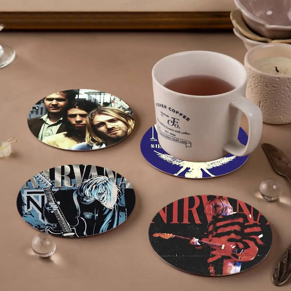 Grunge Band N-Nirvana Retro Wooden Cup Mats Elements Colour Printing Cup Coasters Home Kitchen Decora Gifts