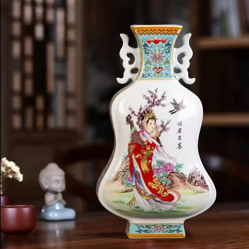 Jingdezhen ceramic ware, powder colored vase, double-sided window, fan-shaped porcelain vase, living room wine cabinet, Bo Gu sh