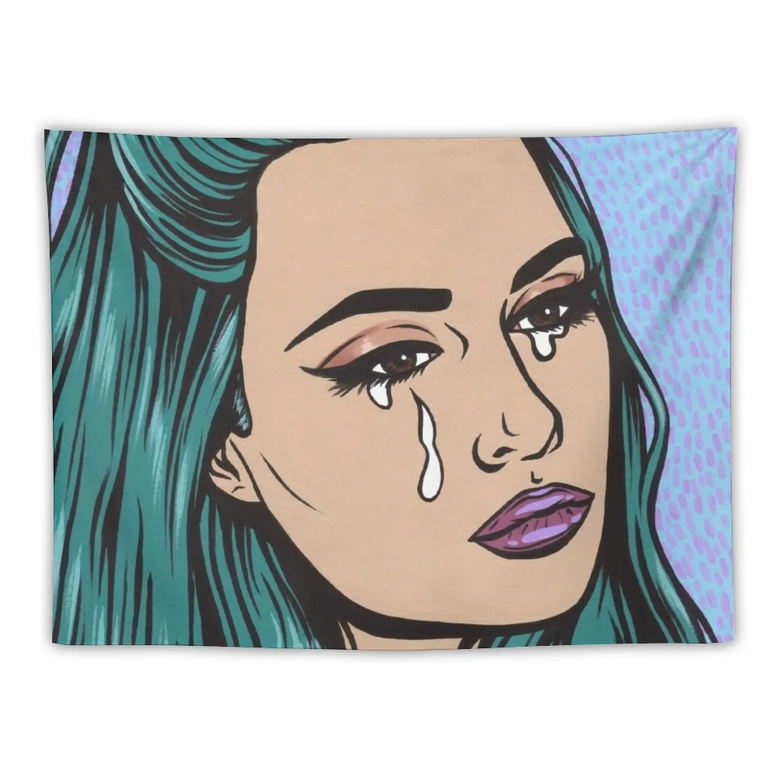 

New Teal Tears - Crying Comic Pop Art Girl Tapestry Cute Tapestry Bedroom Decor Aesthetic Room Decoration Aesthetic