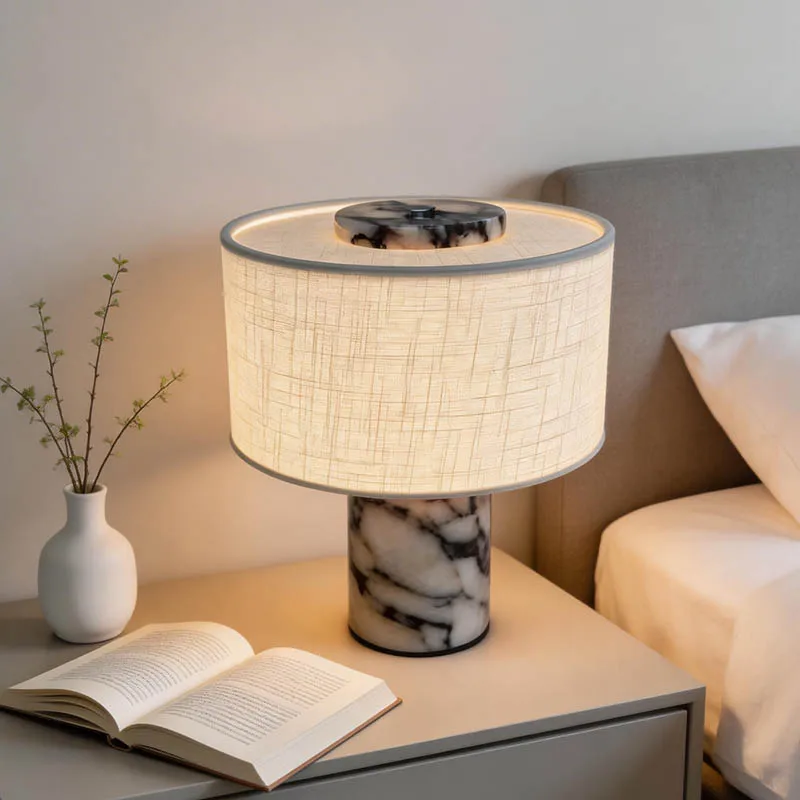 

Luxury marble table lamp with fabric shade | Modern decorative bedside lamp for living room and bedroom