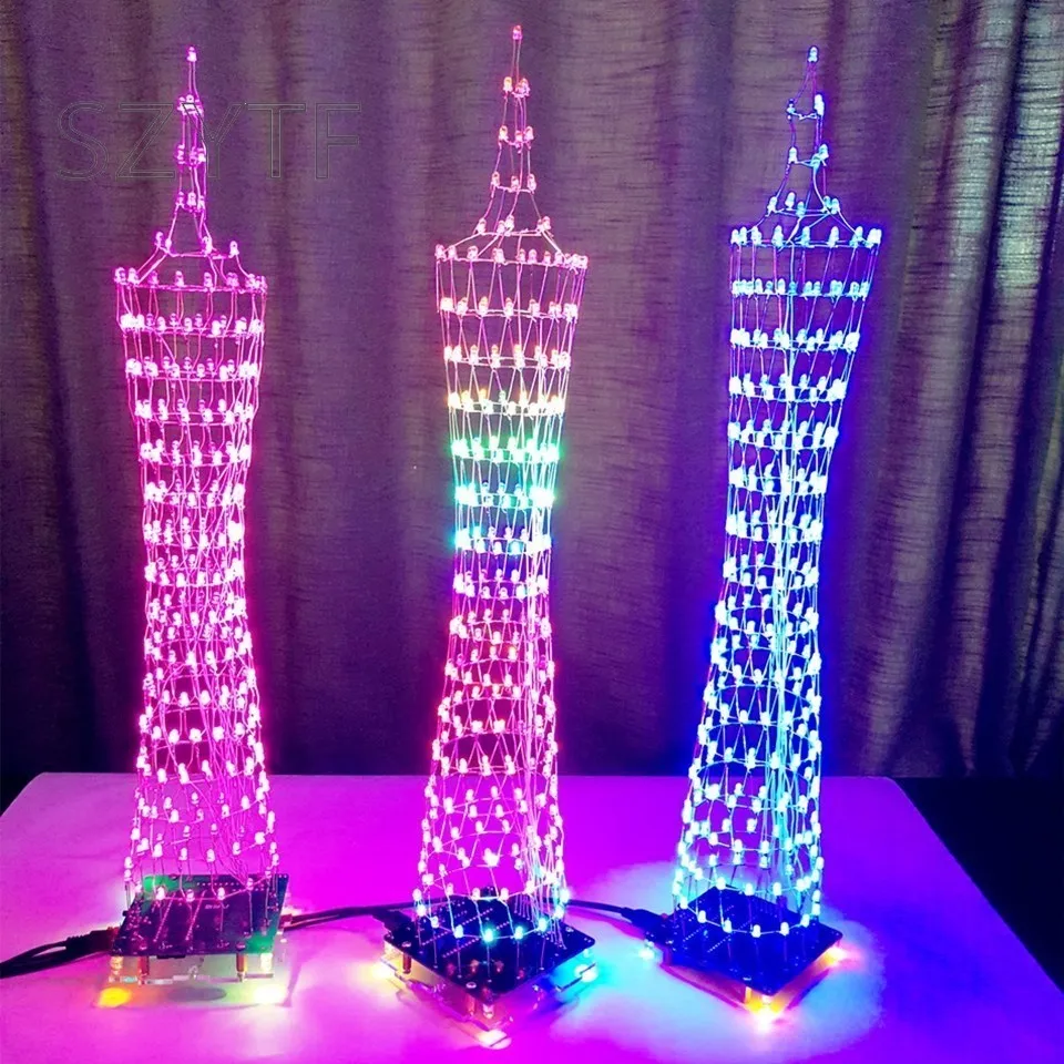 Colorful LED Tower Display Lamp Infrared Remote Control Electronic DIY Kits Music Spectrum Soldering Kits DIY Brain-training Toy