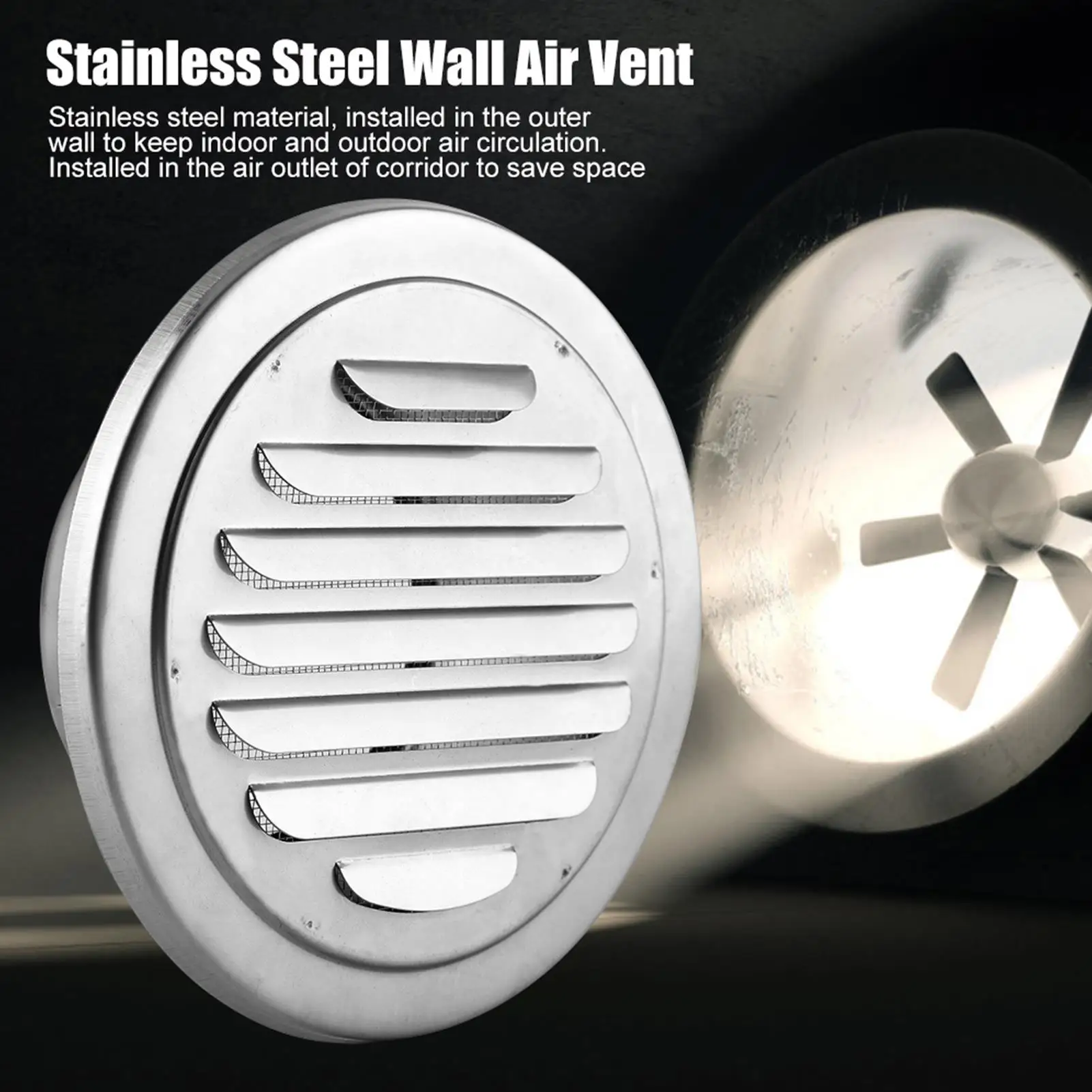 Stainless Steel Wall Vent Round Flat Grille Ducting Cover Outlet with Insect Mesh - Round Duct Grilles for Ventilation