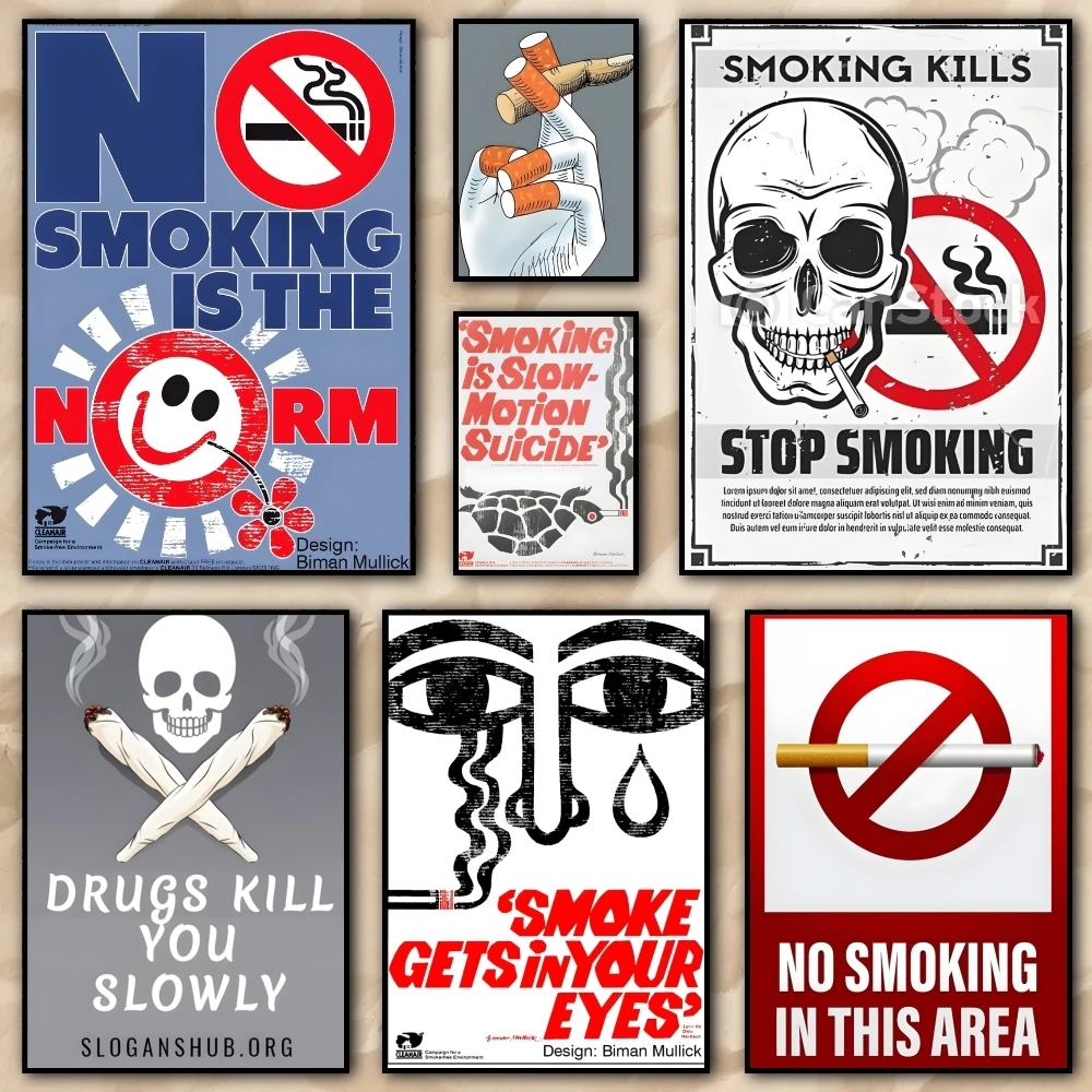 Warning Logo Ban No Smoking Retro Poster HD art sticky wall waterproof home living room bedroom bar aesthetic decoration