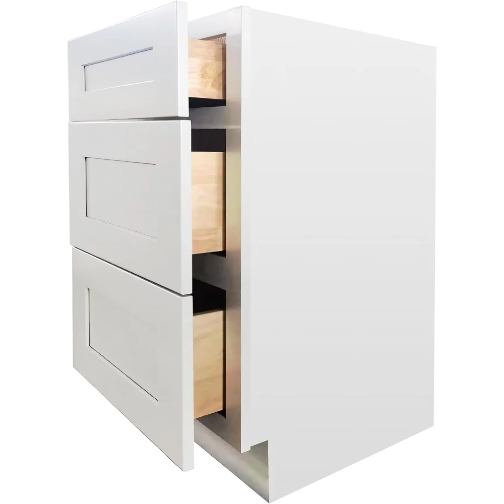 

Shaker Style White RTA Base Drawer Cabinet by Solid Wood for Kitchen, Bathroom, Bedroom or Office with 3 Drawers