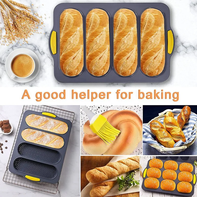 1Set Baking Pan Silicone Bread Maker Bread Mold For Baking French Baguettes/Hot Dog Buns,  For Baking,Nonstick &Easy Clean