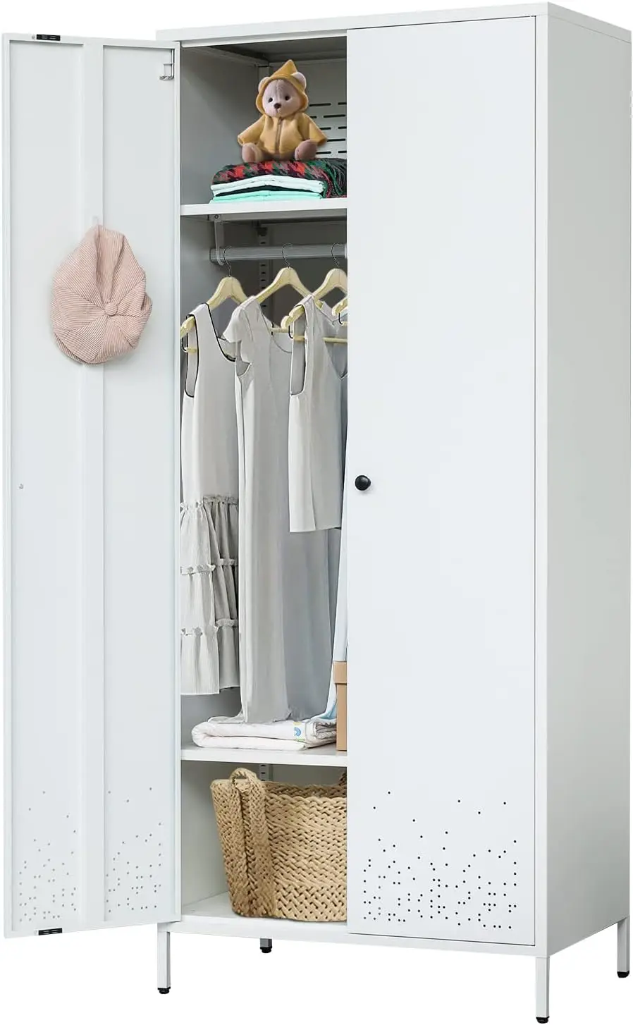 Cabinet with Hanging Rod，Armoire with Magnetic Door and 2 Freely Adjustable Shelves 74