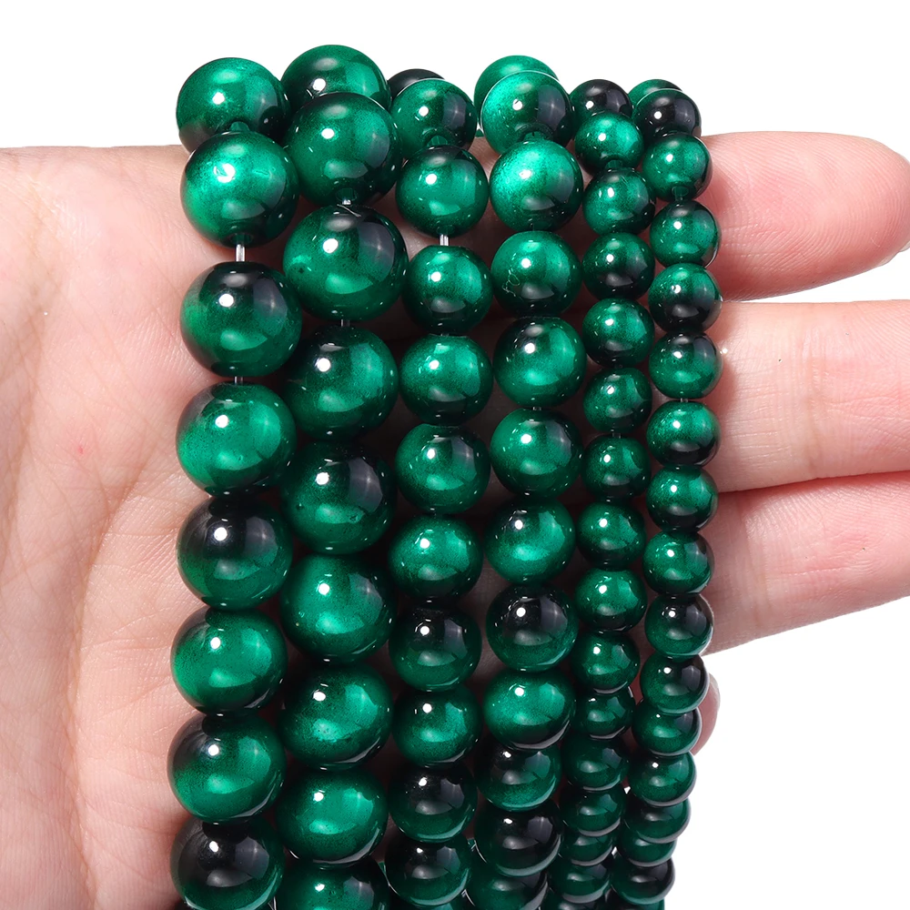 6 8 10mm Imitation Tiger Eye Glass Beads Green Round Loose Spacer Beads For Jewelry Making DIY Necklace Bracelets Accessories