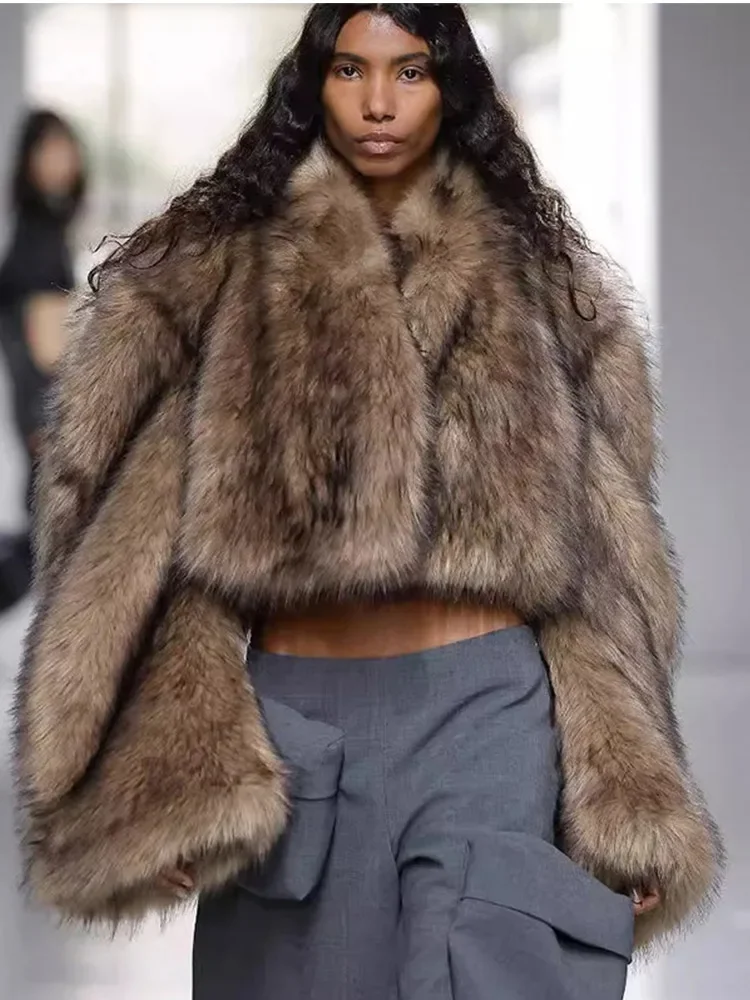 Vintage namaakbont bijgesneden jassen dames elegante dikke grote manchetten knop effen dame korte jas 2024 winter chic high street uitloper