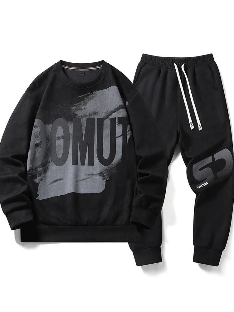

Casual Suede Sports Set round Ne Long Sve Sweatirt And Long Pants Two-Piece Men's Autumn Faion Brand Teenager Clothing