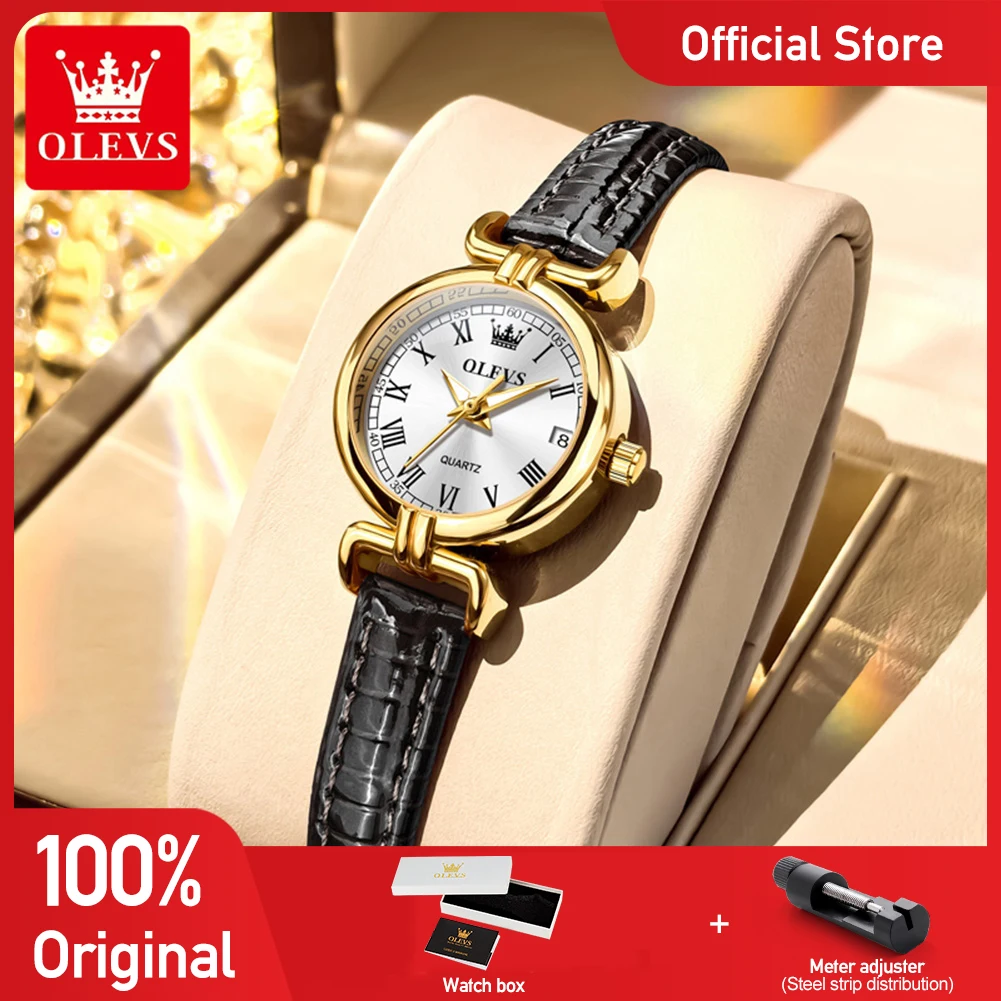 OLEVS 5645 New Women Watches Elegant Original Date Quartz Wristwatch Waterproof Luminous Watches For Woman Leather Strap Watch
