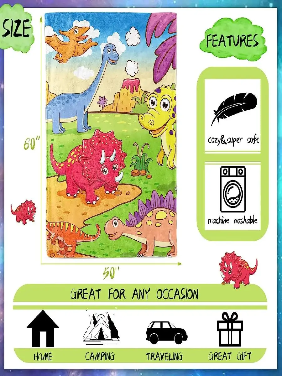 Soft Fuzzy Dinosaur Kids Throw Blanket for Baby Toddler Boys and Girls Cartoon Dinosaur Plush Comforter for Children
