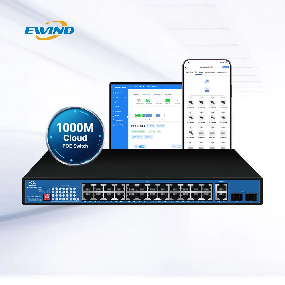Best Quality Full Gigabit Fiber Poe Powered Switch 4 8 16 24 Port 1000 Cloud Managed Network Switch with 300 Meter AI Extend view 6