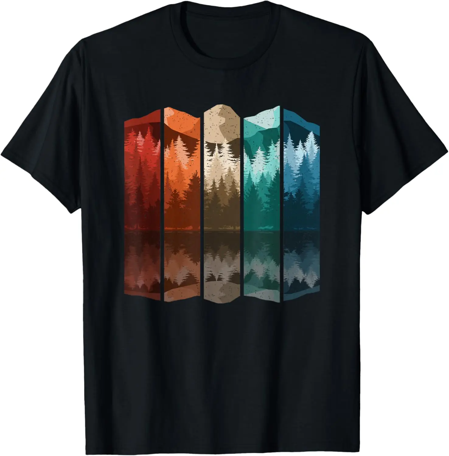 Retro Mountain Forest Tree Landscape Vintage Men T-Shirt Tee – Soft, & 100% Cotton Trendy Y2K Short-Sleeve Tee-Soft,