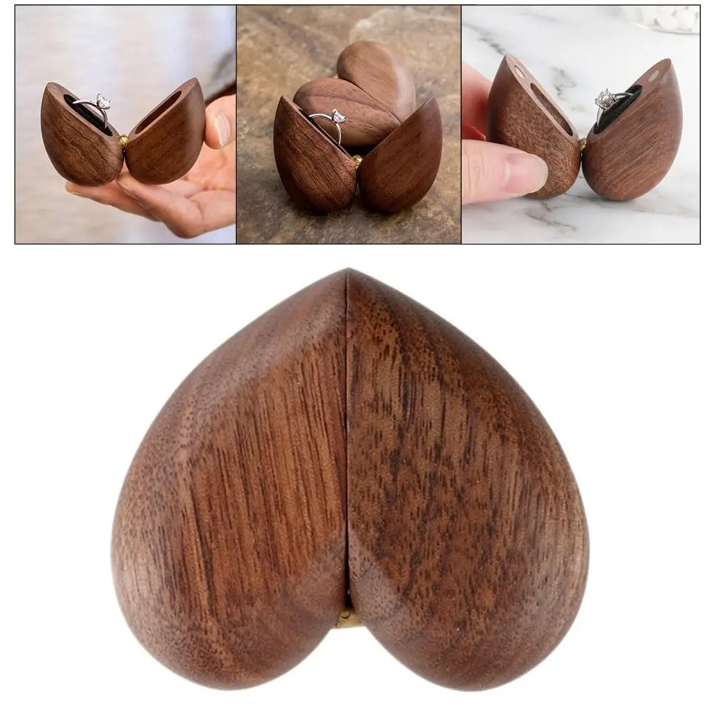 

Creative Walnut Wooden Jewelry Box Jewelry Organizer Gift Holder Wedding Ring Case Heart shaped Engagement Ring Storage Box