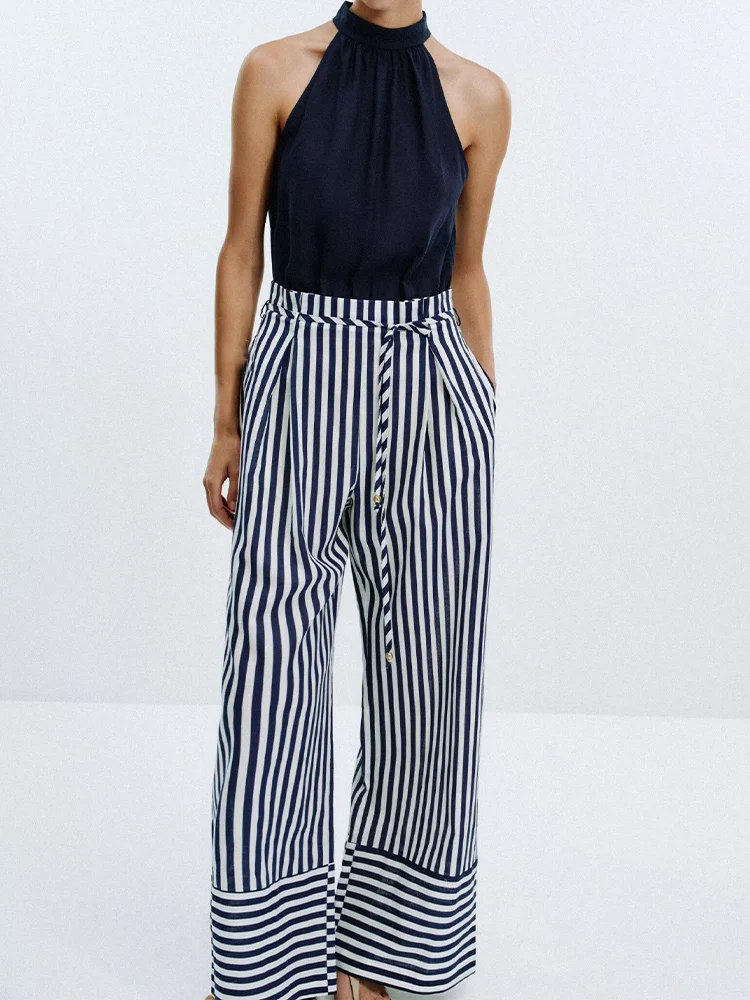

European and American style autumn new fashion trend women's clothing halter neck suspenders blended long jumpsuit