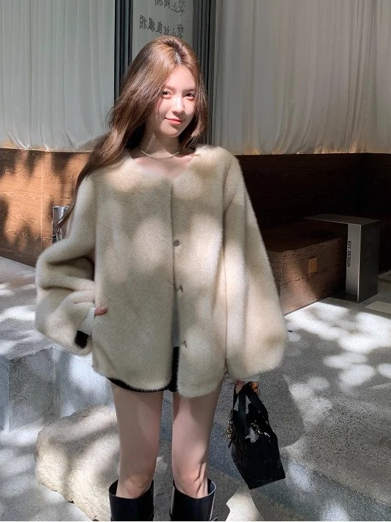 High Quality Faux Mink Fur Coat Women's Loose Fit Autumn Winter New Style Integrated Skin Fur Large Coat Sweet Style