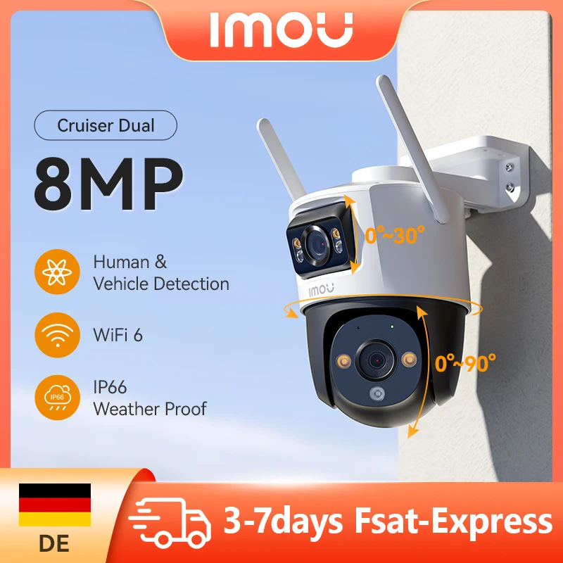 IMOU Cruiser Dual Lens 8MP Outdoor Camera Full-Color Night Vision Home Security AI Vehicle Detection Surveillance PT Camera