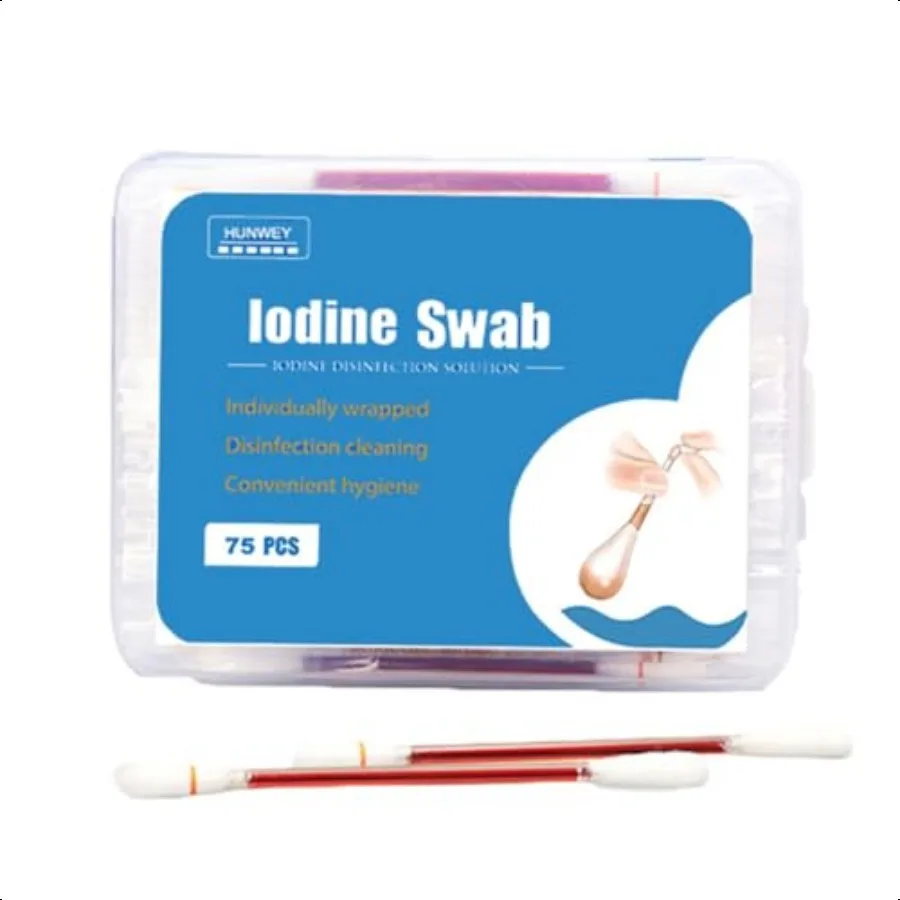 HUNWEY 75ct ヨウ素綿棒 緊急ケア衛生綿棒 女性男性赤ちゃん用